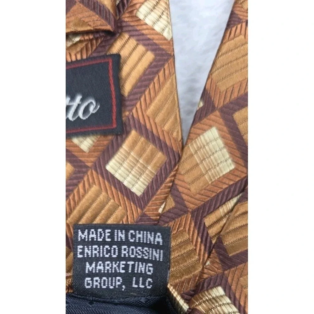 Benedetto Men's 100% Silk Tie Brown Gold Geometric Cube Classic 3.75